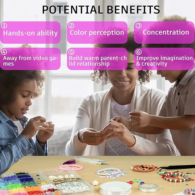 BEADSHUB 6000 Pcs Clay Beads Bracelet Making Kit with Kodi Shell, Charms, Scissors & String Thread Jewelry Multi Flat Beading Combo Accessories For School Project Craft Work for Girls, Kids & Adults Gifts