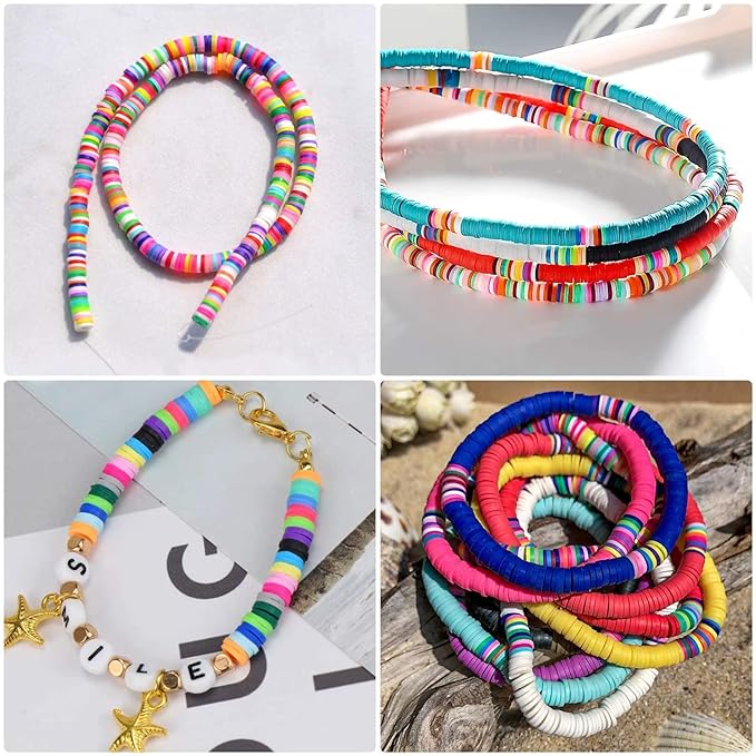 BEADSHUB 6000 Pcs Clay Beads Bracelet Making Kit with Kodi Shell, Charms, Scissors & String Thread Jewelry Multi Flat Beading Combo Accessories For School Project Craft Work for Girls, Kids & Adults Gifts