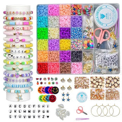 BEADSHUB 6000 Pcs Clay Beads Bracelet Making Kit with Kodi Shell, Charms, Scissors & String Thread Jewelry Multi Flat Beading Combo Accessories For School Project Craft Work for Girls, Kids & Adults Gifts