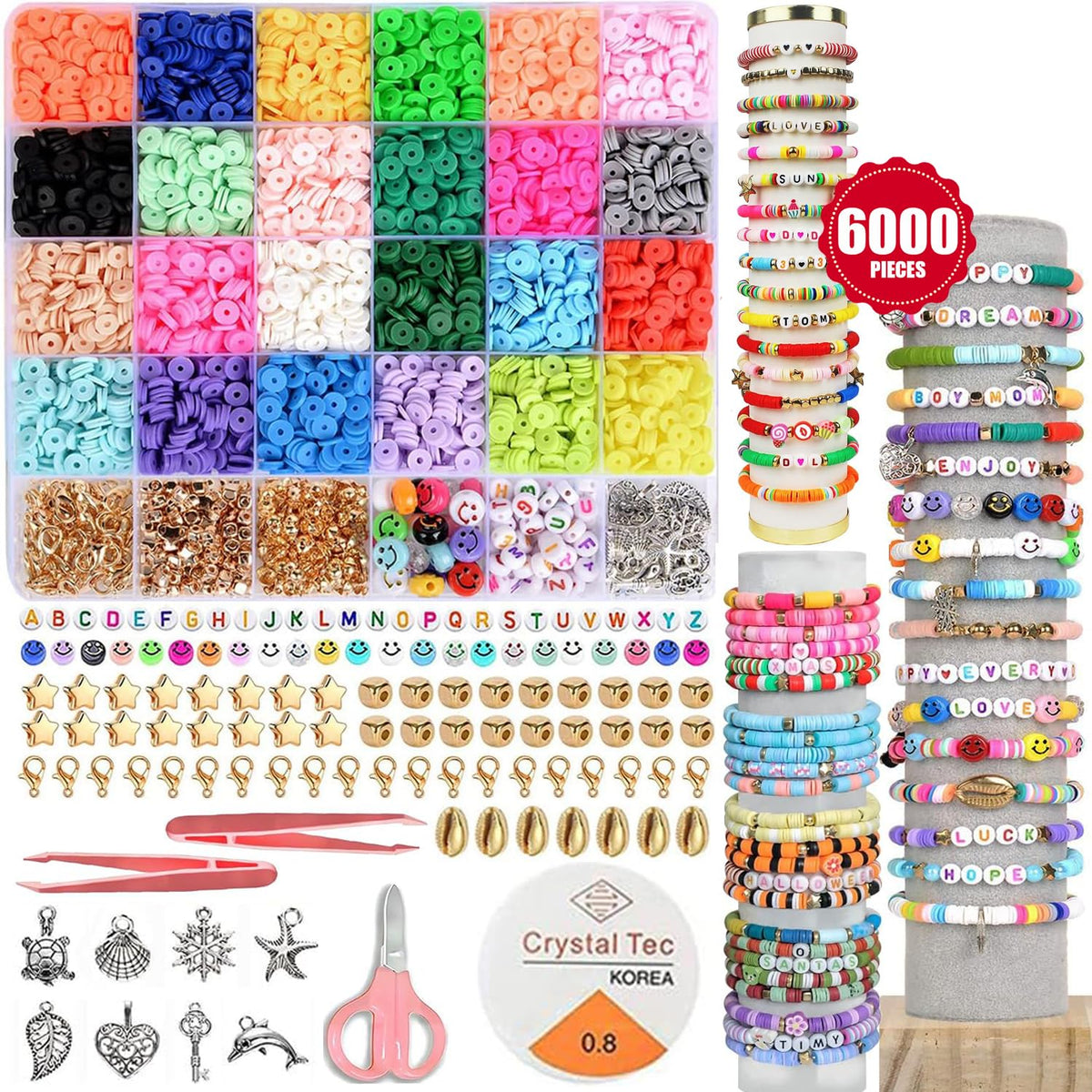 BEADSHUB 6000 pcs Bracelet Making Set for Girls - Jewellery Making Materials kit - Beads for Bracelet Making Set - DIY kit for Kids for Making and Crafting kit for Necklace with Charms