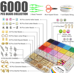 BEADSHUB 6000 pcs Bracelet Making Set for Girls - Jewellery Making Materials kit - Beads for Bracelet Making Set - DIY kit for Kids for Making and Crafting kit for Necklace with Charms